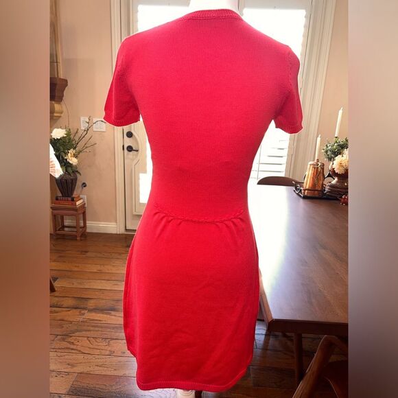 Red Valentino Sweater Dress Short Sleeve Bow Pink Luxury Italian Virgin Wool S - Picture 4 of 8